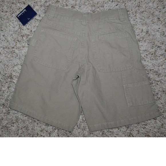 Boys Carpenter Shorts Khaki 8 Canvas Summer Adjustable Waist Basic Editions - Picture 3 of 4